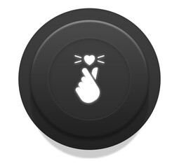 Black Round Button with Heart Hand Gesture