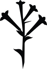 Elegant Black and White Silhouette of Trumpet Shaped Flowers on a Branch Artistic Floral Design Element Minimalist Style Botanical Illustration