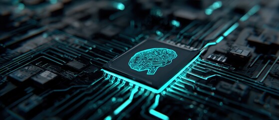 The technologic brain on a microprocessor illuminating the future of artificial intelligence.