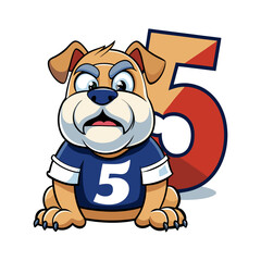 Playful Bulldog Character with Number Five | Cute Animal Vector Illustration for Kids Learning, Nursery, Preschool, and Children’s Books