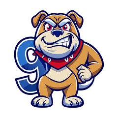Playful Bulldog Character with Big Number Nine | Cute Animal Cartoon Illustration for Kids Learning Numbers, Nursery, Preschool, Children’s Books