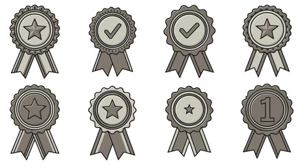 Collection of eight distinctive award ribbons and medals recognizing achievement and excellence vector