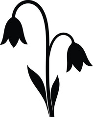 Elegant Black Silhouette of Two Bell Shaped Flowers on a White Background Delicate Floral Design for Creative Projects