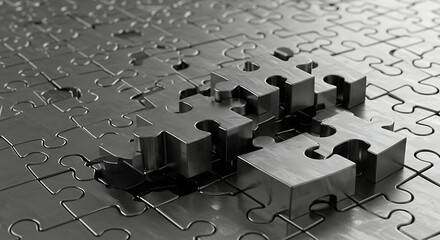 A metallic jigsaw puzzle with pieces slightly raised, symbolizing problem-solving and creativity.