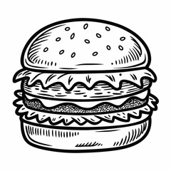 Juicy, delicious, and perfectly stacked hamburger illustration, capturing the essence of classic comfort food for menus, advertising, and culinary designs.