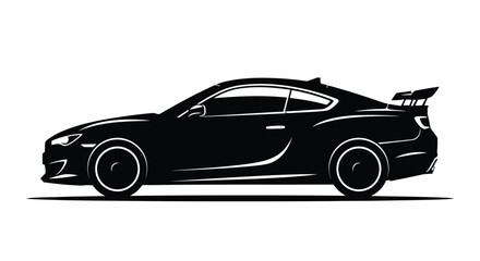 Naklejka premium Sleek black sports car with spoiler and custom wheels in profile view vector