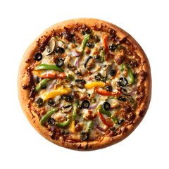 Delicious vegetarian pizza with colorful toppings on a transparent background isolated