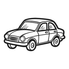 Classic vintage sedan presented with bold black outline, perfect for automotive themes, retro design projects, or transport concepts, evoking nostalgia and timeless style.