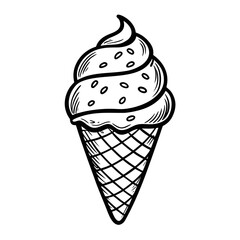 Delightful hand-drawn ice cream cone illustration perfect for summer promotions, menus, or dessert branding, evoking pure joy and sweet indulgence.