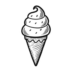 Delicious creamy ice cream cone sketch perfect for summer treats, dessert menus, and retro food advertising capturing sweet nostalgia and pure joy.