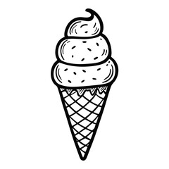 Delightful hand-drawn ice cream cone illustration, perfect for summer promotions and sweet treat designs, offering a charming and classic visual appeal for any project.