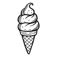 Delicious swirl ice cream cone drawing perfect for summer promotions, dessert menus, or sweet treat advertising campaigns that evoke joy and refreshment.