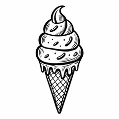 Indulge in this delightful hand-drawn black and white ice cream cone, perfect for summer treats, desserts, and sweet confectionery designs.