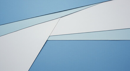 Overlapping layers of blue and white paper creating an abstract and minimalist geometric composition.
