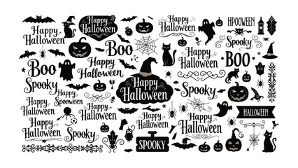 Spooky Halloween Elements: A collection of intricate illustrations and typography elements, perfect for Halloween-themed design projects.