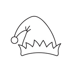 Elf hat outline silhouette vector flat illustration on white background.