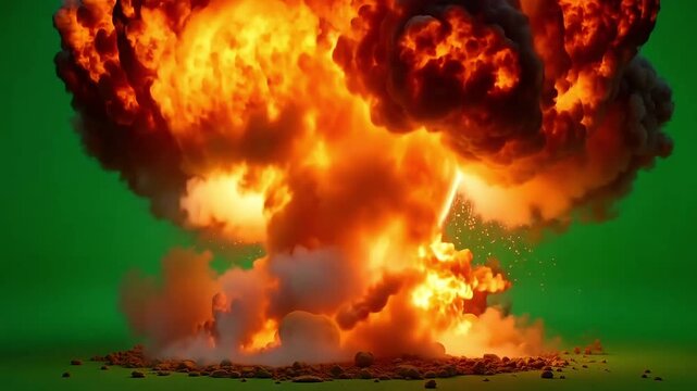 Massive fiery explosion erupts with intense heat and smoke, a powerful visual of raw energy release.