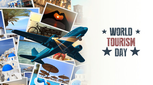 Celebrate world tourism day with a collage of travel memories and airplane imagery - Powered by Adobe