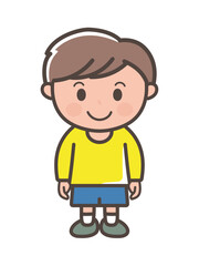 Cute Cartoon Boy Character in Yellow Shirt and Blue Shorts