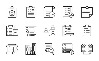 Productivity and Task Management Line Icon Pack. Checklist, Planner, Calendar, Workflow, Action Plan, Schedule, Notes, Deadlines, Project. Thin UI Outline Set.