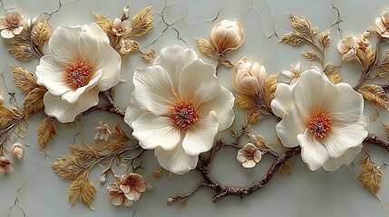 Artistic magnolia carving with gold accents high resolution picture