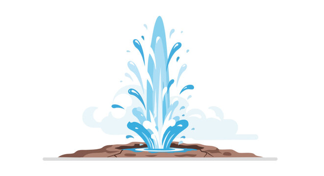 Geothermal water eruption from earth, illustration of natural spring geyser with blue water plume and ground vent, showing the power and beauty of