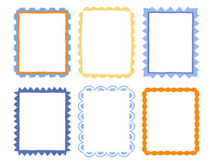 Vector set of hand drawn cut out style frames and borders - abstract design elements for wedding, birthday party invitations, greeting cards, prints, in marine coastal style with copy space for text