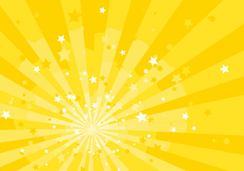 Bright yellow sunburst rays with sparkling star confetti celebration background