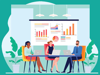 Business Team Meeting Data Analysis and Strategy Session
