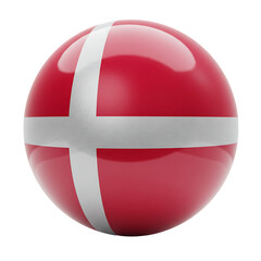 Obraz premium Denmark flag icon in spherical shape with Nordic cross on transparent background