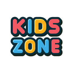 Kids Zone text with colorful letters on white background lettering