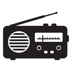 Fototapeta premium Vintage Radio Icon with Antenna and Controls Black and White Design for Media Communication and Technology Applications Classic Audio Device