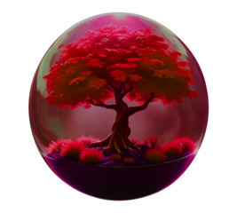Global concept of a red tree growing on a map of the world
