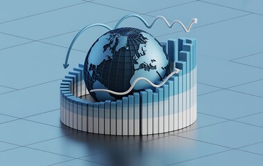 Global Economy and Market Trends Represented by Globe and Graphs with Up and Down Arrows Illustrating Financial Fluctuations