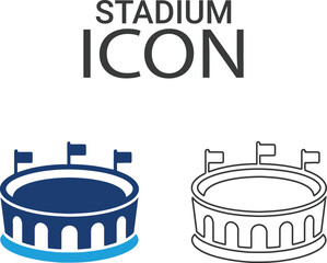 Stadium icons, Line art icons design. Containing house, office, bank, school, hotel, shop, university, and hospital icons. Solid icon collection. Vector illustration.
