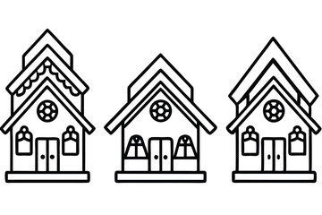 Naklejka premium Christmas Gingerbread House Line Drawings set