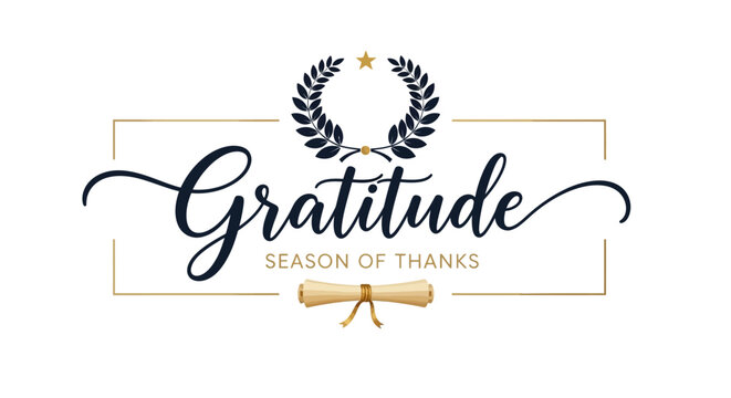 Elegant gratitude season calligraphy with laurel wreath for thanksgiving