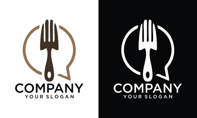 Creative food talk fork chat logo vector icon illustration