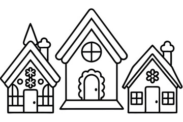 Christmas Gingerbread House Line Drawings set
