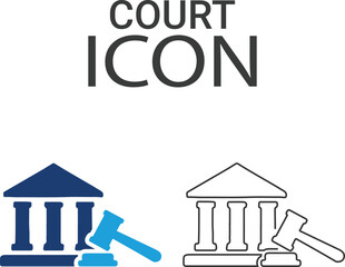 Court icons, Line art icons design. Containing house, office, bank, school, hotel, shop, university, and hospital icons. Solid icon collection. Vector illustration.