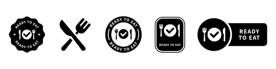 Ready to Eat vector stamp for food product packaging information.