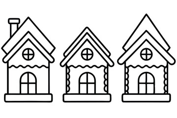 Christmas Gingerbread House Line Drawings set