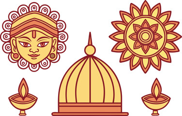 Obraz premium Indian cultural symbols with deity face and lamps culture