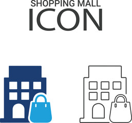 Shopping mall icons, Line art icons design. Containing house, office, bank, school, hotel, shop, university, and hospital icons. Solid icon collection. Vector illustration.