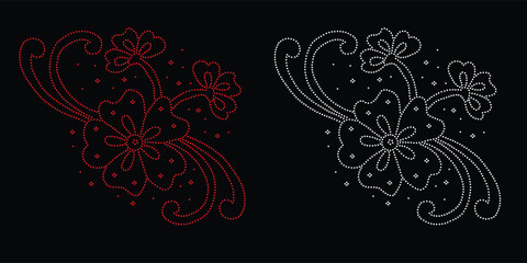 Abstract, beautiful rhinestone glitter motif design.Rhinestone hotfix transfer design.Abstract beautiful glitter appliqu&eacute; rhinestone motif vector design, Unique modern rhinestone flower vector design,