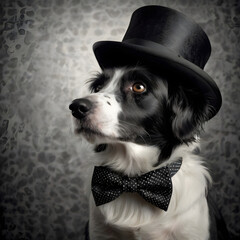 Border Collie in a Top Hat and Bow Tie-Styles for a Classy Look