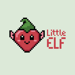 Obraz premium Little Elf heart character, kawaii red heart, green hat, cute Christmas graphic, kids design, holiday sticker, cartoon vector