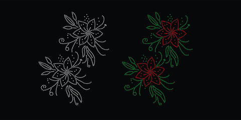 Abstract, beautiful rhinestone glitter motif design.Rhinestone hotfix transfer design.Abstract beautiful glitter appliqué rhinestone motif vector design, Unique modern rhinestone flower vector design,