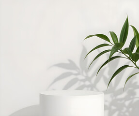 Minimal geometric, white marble podium in white