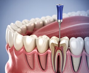 Dental Root Canal Treatment Illustration Showing Teeth Gum and Root Canal Procedure Dental Care and Oral Health